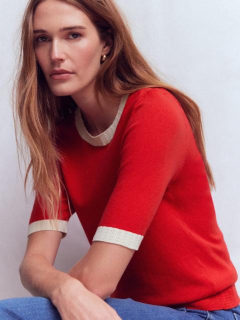 BODEN Emilia Cotton Crew T-shirt-Merida Red, Ivory