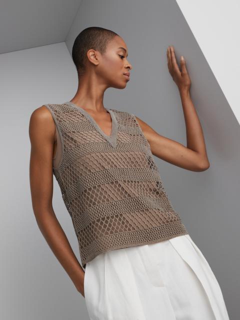 Brunello Cucinelli Precious net embroidery top with detachable camisole