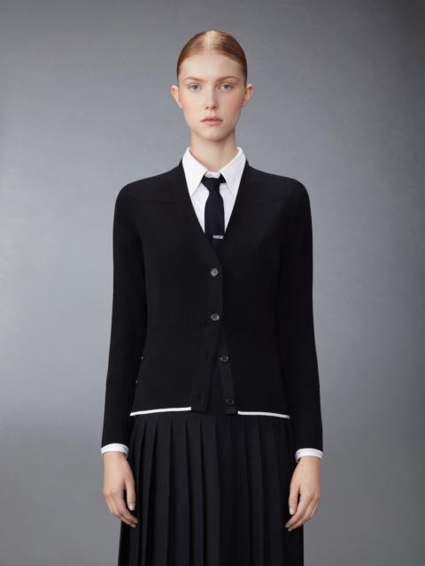 Thom Browne Wool Silk Blend Tipping Rib Stitch Cable Cardigan
