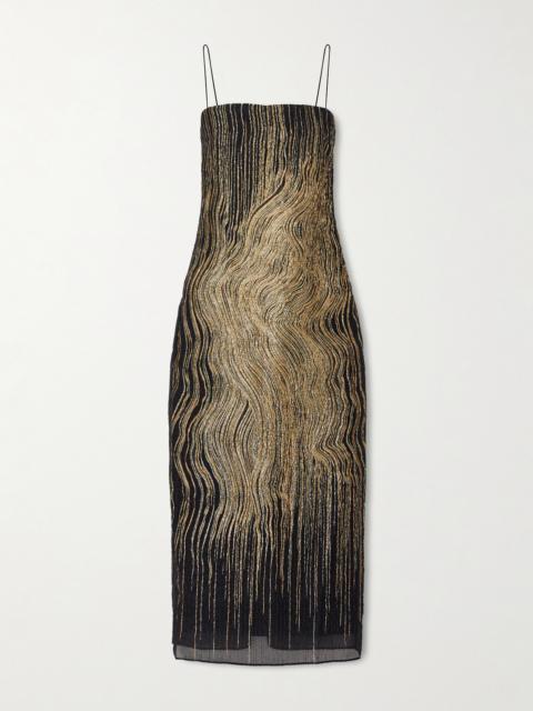 Taller Marmo Showgirl Metallic Silk-blend Crepon Midi Dress