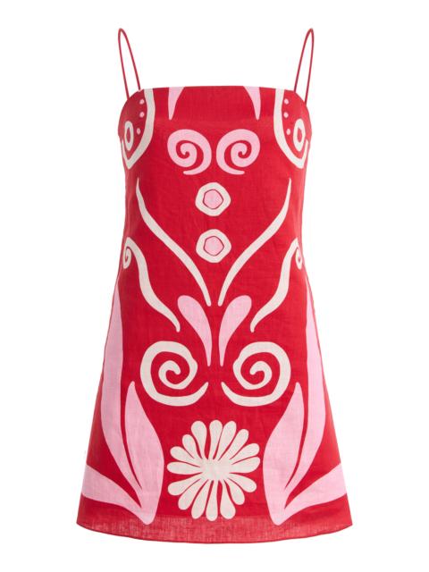 CALA de la CRUZ Ancona Printed Linen Mini Dress red