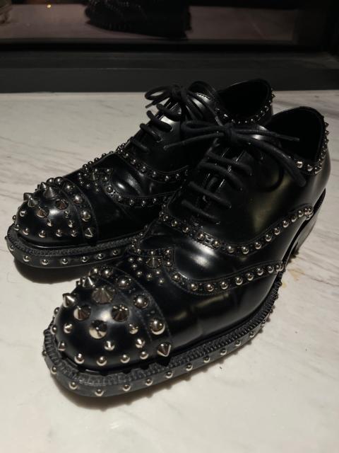 Prada Prada Black Leather Metal Silver Stud Brogue Leather-Sole Lace-Ups