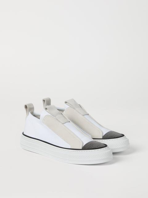 Brunello Cucinelli Knit and suede slip-on sneakers with precious toe