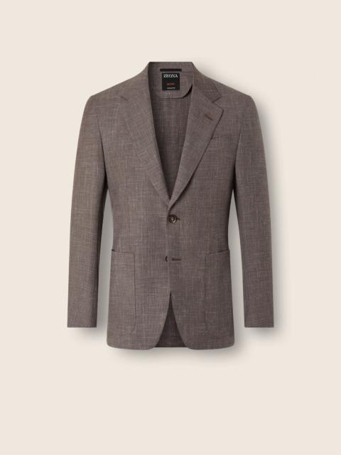ZEGNA BROWN CROSSOVER WOOL SILK AND LINEN JACKET