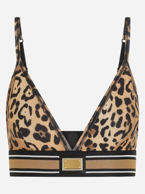 Leopard-print spandex/jersey bralet