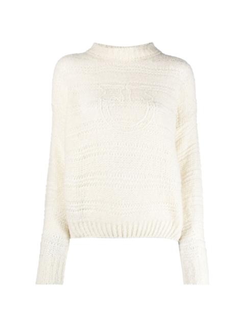 logo-embroidered open-knit jumper