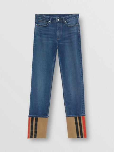 Burberry Straight Fit Striped Cuff Washed Jeans