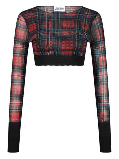 Jean Paul Gaultier tartan-patterned safety pin-print crop top