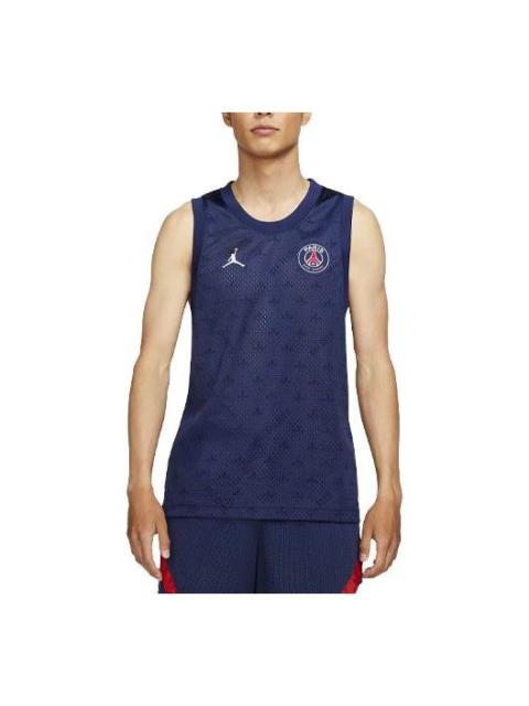 Jordan Air Jordan Mesh Paris Saint-Germain Full Print Breathable Soccer/Football Sports Vest Dark blue DB64
