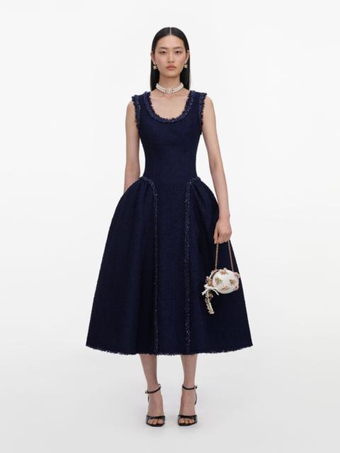 self-portrait Navy Boucle Midi Dress