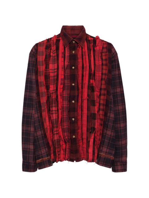 panelled check-print cotton shirt