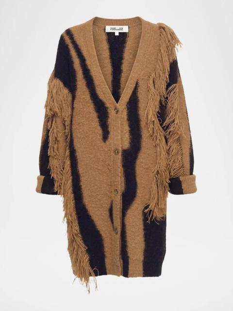 DIANE VON FURSTENBERG Leone Fringed Abstract Intarsia Cardigan