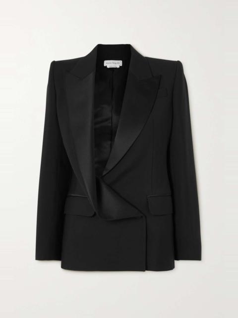 Draped satin-trimmed wool-twill blazer