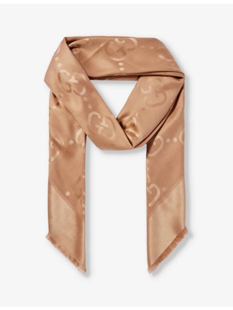 GUCCI Brand-print tasselled-trim silk and wool blend scarf