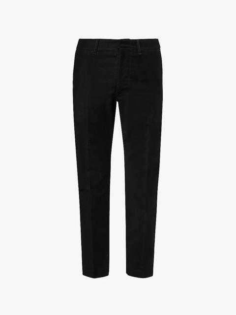 Brand-tab slim-fit straight-leg cotton-blend trousers