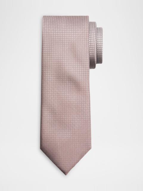 Brioni Men & apos;s Micro-Geometric Square Jacquard Silk Tie