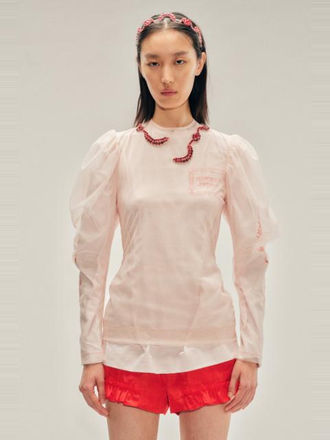 Simone Rocha Embellished Sheer Draped Sleeve Top