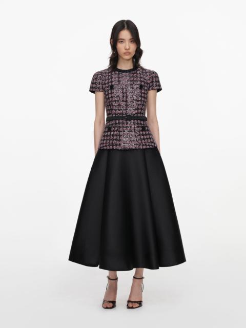 self-portrait Pink and Black Sequin Boucle Midi Dress