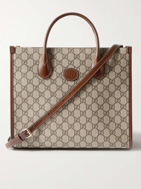 GUCCI Ophidia Leather-Trimmed Monogrammed Coated-Canvas Tote Bag