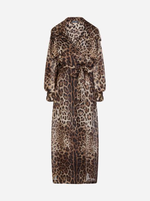 Organza trench coat with leopard print