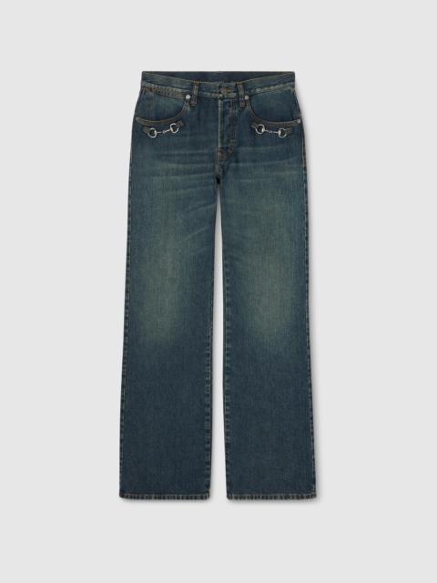 GUCCI Cotton denim pants with Horsebit