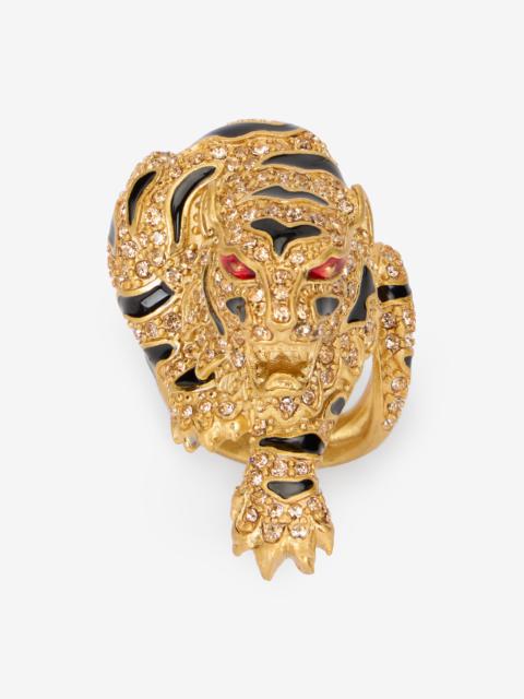 Roberto Cavalli Gold Crystal-Embellished Roar Ring