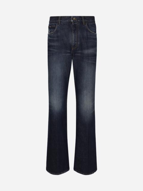 Flared blue denim jeans