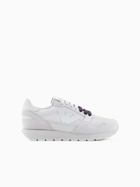 EMPORIO ARMANI Mesh sneakers with suede details and eagle patch