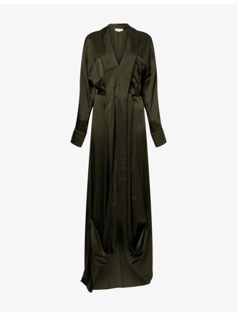 Victoria Beckham Wrap Shawl-Collar Woven Gown