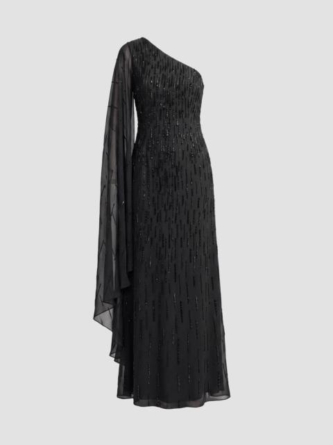 MAC DUGGAL Women's Beaded Mesh One-Sleeve Column Gown - Black