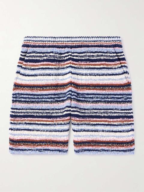 Straight-Leg Striped Crocheted Cotton Shorts