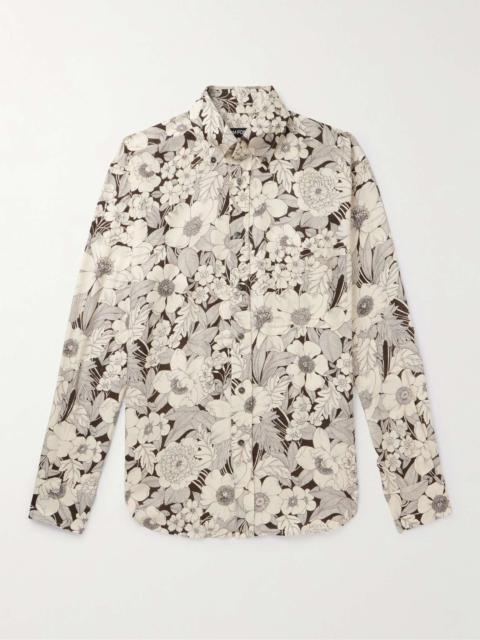 Button-Down Collar Floral-Print Lyocell Shirt