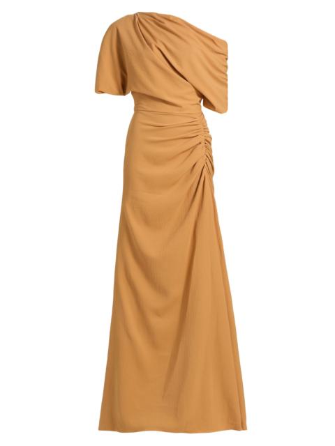 AMSALE Women's Asymmetric Ruched A-Line Gown - Apricot