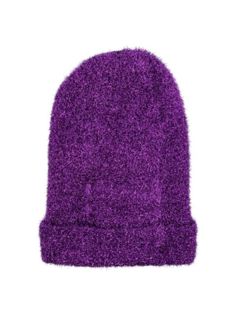 metallic-threading slip-on beanie