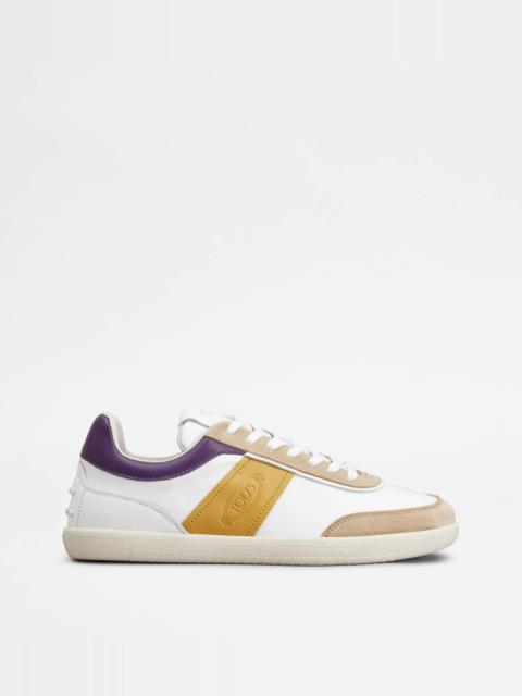 Tod's TOD'S TABS SNEAKERS IN SMOOTH LEATHER AND SUEDE - WHITE, YELLOW, VIOLET