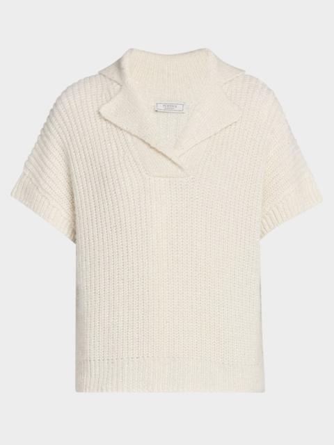 PESERICO Ribbed Sequin-Embellished Shimmer Knit Vest