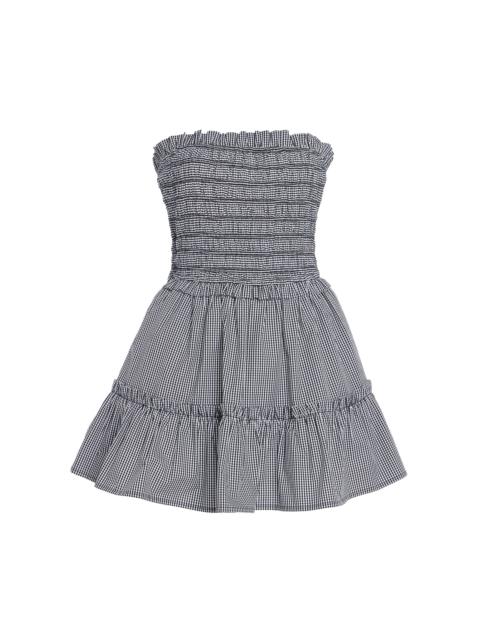 Sea Neci Shirred Gingham Cotton Mini Dress plaid