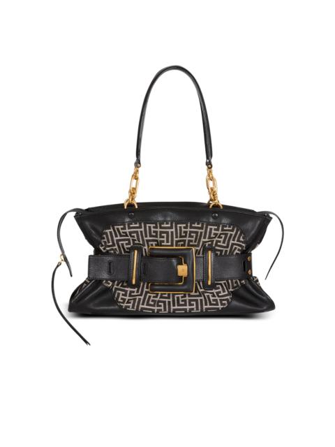 Balmain Leather and monogram jacquard Anthem bag