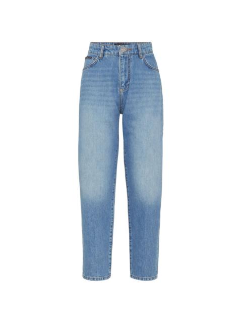 PHILIPP PLEIN logo-appliquÃ© high-rise tapered jeans