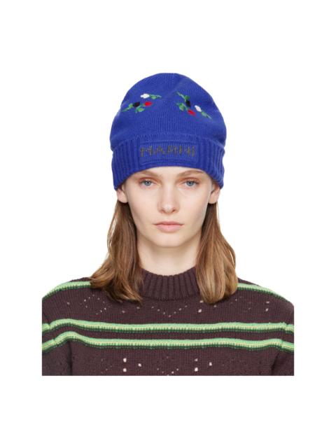 Marni Blue Wool & Cashmere Flower Beanie