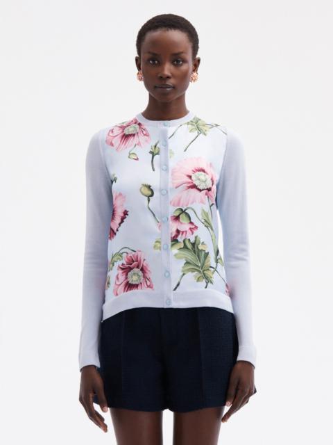 Oscar de la Renta POPPY PRINTED INSET CARDIGAN