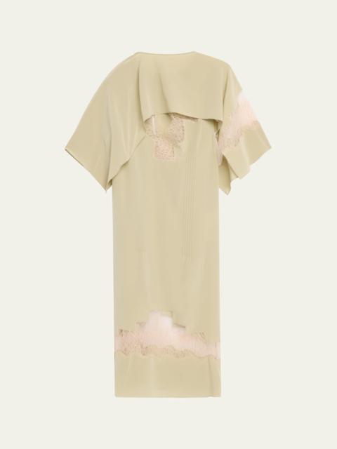 FERRAGAMO Lace-Inset Envers Silk Capelet Midi Dress