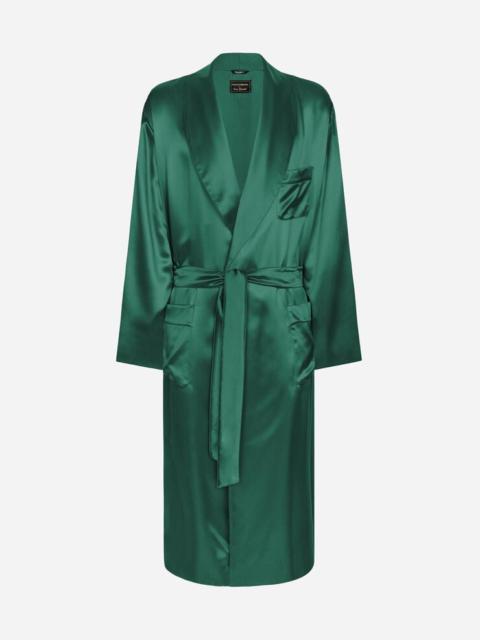 Dolce & Gabbana Silk satin robe with metal DG logo