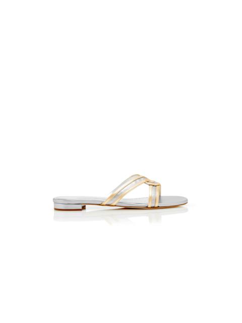 Manolo Blahnik Silver and Gold Nappa Leather Flat Sandals