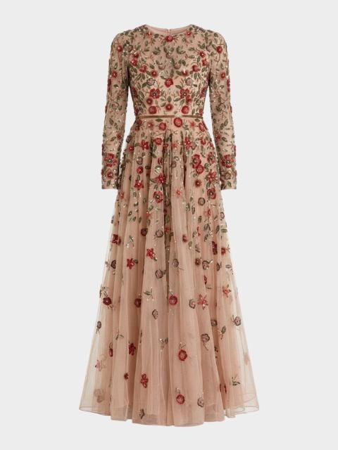 MAC DUGGAL Sequin Floral Applique A-Line Gown