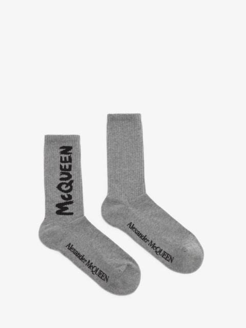 Alexander McQueen Mcqueen Graffiti Socks in Graphite/black