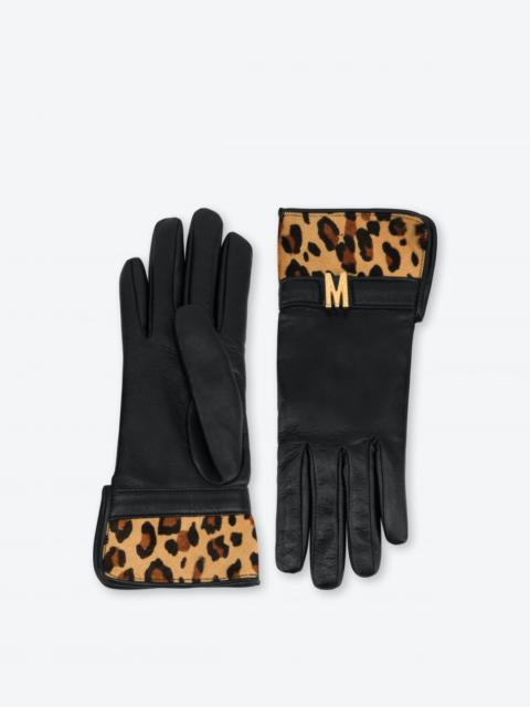 Moschino LEOPARD DETAIL LEATHER GLOVES