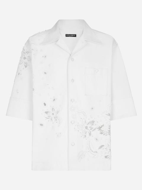 Stretch cotton Hawaiian shirt with embroidery