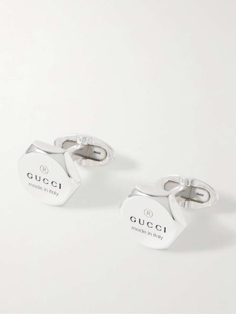 GUCCI Trademark Logo-Engraved Sterling Silver Cufflinks