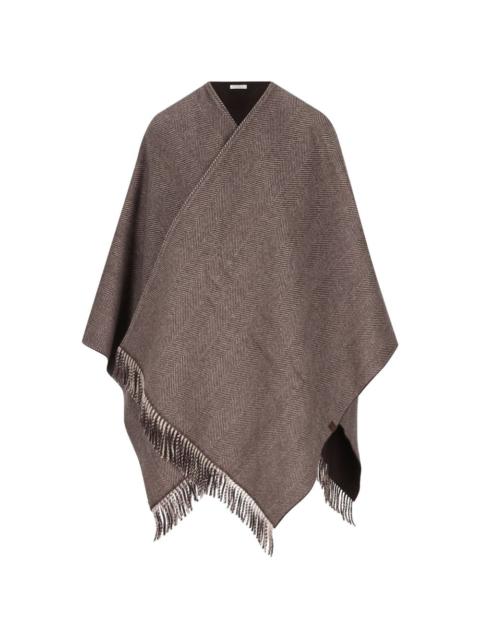 Brunello Cucinelli herringbone fringe-trim poncho
